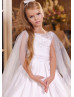 Beaded Lace Pleated Satin Flower Girl Dress With Cape